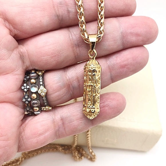 Gold Unisex Mezuzah on Satellite or Wheat Chain, 15” to 33”, Gift Boxed, NEW! - Picture 6 of 8